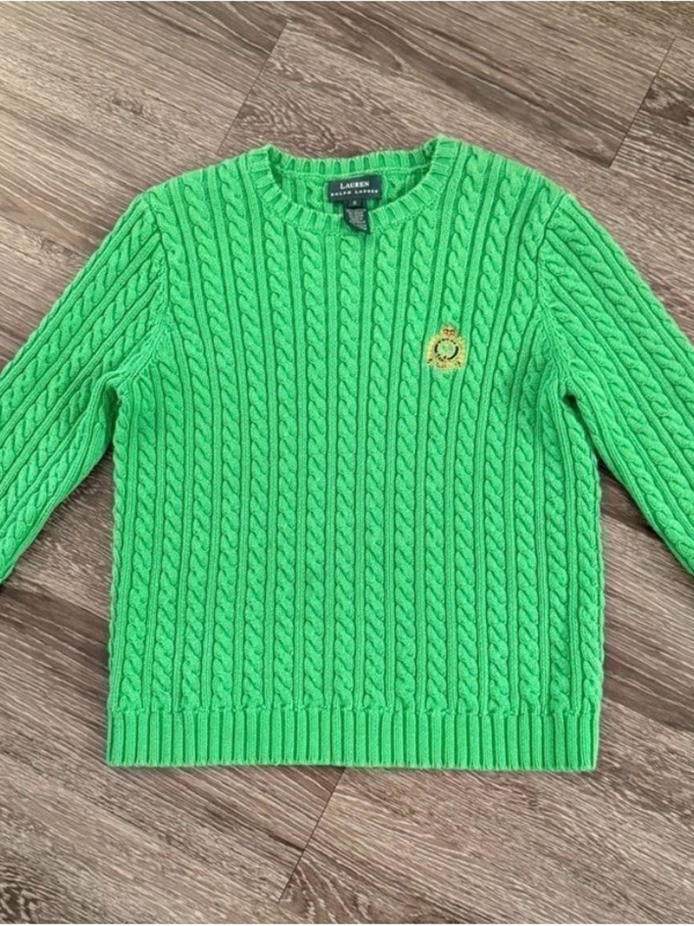 Lauren Ralph Lauren Bright Green Cable-Knit Crewneck Sweater